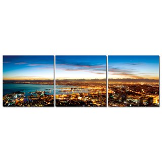 Wandbild Holzrahmen 3-teiliges -Set  Lichter Stadt Meer Sonnenuntergang Dekoration