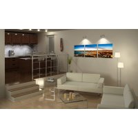 Wandbild Holzrahmen 3-teiliges -Set  Lichter Stadt Meer Sonnenuntergang Dekoration