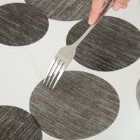 Wachstuch Tischdecke weiß mit grauen Punkten abwaschbar  oval Gartentischdecke fleckenabweisend