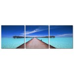 Wandbild Holzrahmen 3-teiliges -Set Bungalows Holzsteg Meer Himmel Dekoration