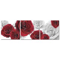 Wandbild Holzrahmen 3-teiliges -Set rote weiße Rosen Wassertropfen Dekoration