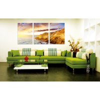 Wandbild Holzrahmen 3-teiliges -Set 70x150 cm Klippen Sonnenuntergang Meer Himmel Dekoration