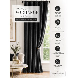 Verdunkelungsvorhang Samt weich 140x175 cm Schwarz Ösen Vorhang blick, 17,95 €