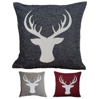 Kissenbezug 45 x 45  Hirsch Geweih Kopf Dekokissen Weihnachten Kissenhülle Zierkissen