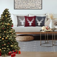 Kissenbezug 45 x 45  Hirsch Geweih Kopf Dekokissen Weihnachten Kissenhülle Zierkissen