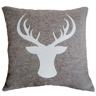 Kissenbezug 45 x 45 Beige Hirsch Geweih Kopf Dekokissen Weihnachten Kissenhülle Zierkissen