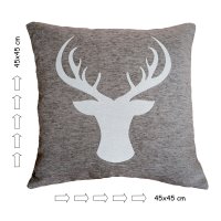 Kissenbezug 45 x 45 Beige Hirsch Geweih Kopf Dekokissen Weihnachten Kissenhülle Zierkissen