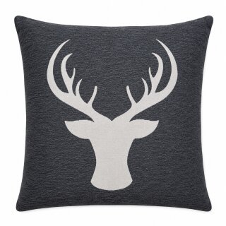 Kissenbezug 45 x 45 Dunkelgrau Hirsch Geweih Kopf Dekokissen Weihnachten Kissenhülle Zierkissen