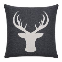 Kissenbezug 45 x 45 Dunkelgrau Hirsch Geweih Kopf...