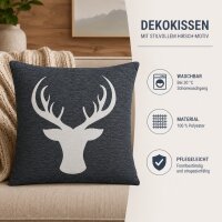 Kissenbezug 45 x 45 Dunkelgrau Hirsch Geweih Kopf Dekokissen Weihnachten Kissenhülle Zierkissen