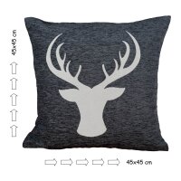 Kissenbezug 45 x 45 Dunkelgrau Hirsch Geweih Kopf Dekokissen Weihnachten Kissenhülle Zierkissen
