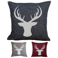 Kissenbezug 45 x 45 Dunkelgrau Hirsch Geweih Kopf Dekokissen Weihnachten Kissenhülle Zierkissen