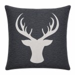 Kissenbezug 45 x 45 Dunkelgrau Hirsch Geweih Kopf Dekokissen Weihnachten Kissenhülle Zierkissen