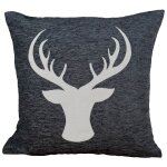 Kissenbezug 45 x 45 Dunkelgrau Hirsch Geweih Kopf Dekokissen Weihnachten Kissenhülle Zierkissen