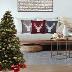 Kissenbezug 45 x 45 Dunkelgrau Hirsch Geweih Kopf Dekokissen Weihnachten Kissenhülle Zierkissen