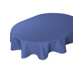 Tischdecke 130x220 cm blau oval beschichtet Leinenoptik wasserabweisend Lotuseffekt