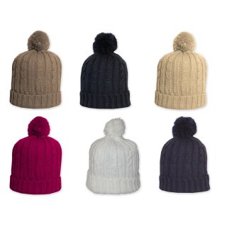 Bommelmütze Pompon Strick Mütze Damen Strickmütze Beanie 6 Farben