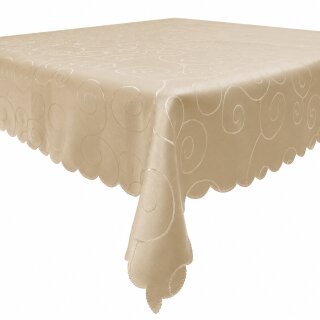 Tischdecke creme sand 130x300 cm eckig damast Ornamente bügelfrei fleckenabweisend