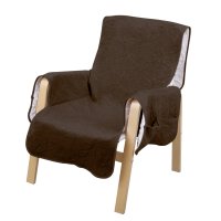 Sesselschoner braun gesteppt Sessel &Uuml;berwurf mit Taschen Lammflor Sesselauflage