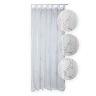 Vorhang Gardine Voile Schlaufen 140x245 Dekoschal weiß transparent Blumenmuster