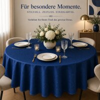 Tischdecke königsblau rund 135 cm Ø Struktur damast Tafeltuch circle bügelfrei