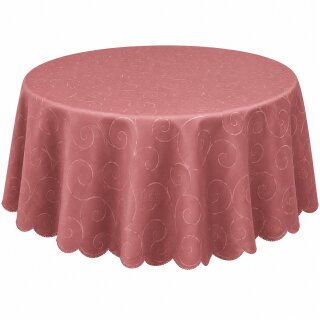 Tischdecke altrosa rund 180 cm Ø  damast Ornamente bügelfrei fleckenabweisend