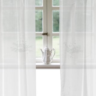 Voile Dekoschal Gardine Emotion weiß Organza Vorhang Kräuselband  weiß