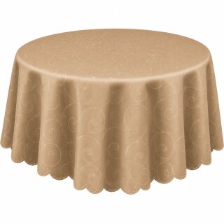 Tischdecke braun hell oval 160x220 cm damast Ornamente bügelfrei fleckenabweisend