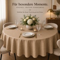 Tischdecke braun hell oval 160x220 cm damast Ornamente bügelfrei fleckenabweisend