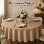 Tischdecke braun hell oval 160x220 cm damast Ornamente bügelfrei fleckenabweisend