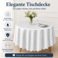 Tischdecke oval weiß 160x360 cm Struktur damast circle bügelfrei fleckenabweisend