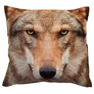 Kissenbezug Fotodruck Wolf 40x40 Kurzplüsch Deko Kissen wild life Kissenhülle