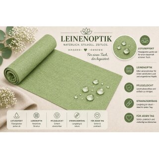 Tischläufer 40x140 cm grün hell Leinenoptik beschichtet Lotuseffekt Tischband Mitteldecke