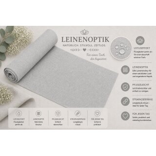 Tischläufer 40x100 cm silber Leinenoptik beschichtet Lotuseffekt Tischband Mitteldecke