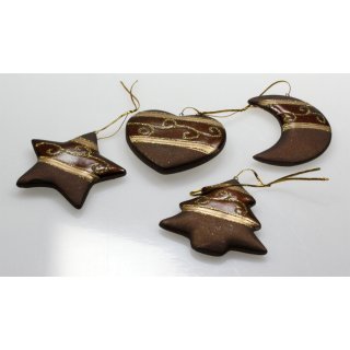 Baum Schmuck Weihnachtsbaum Aufänger Ton braun mit Glitzer Dekoration Weihnachten