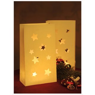 Lichtt&uuml;te Geschenkt&uuml;ten beige 2er Set Deko Weihnachten #1447 Stern ca. 15x27x9 cm