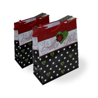 Geschenktaschen Marienkäfer 2er Set ca. 18x23x10 cm schwarz Pünktchen