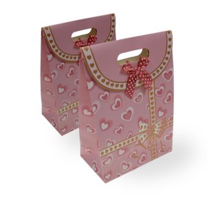 Geschenktaschen Klettverschluss 2er Set 19x27x8 cm Herzen pink