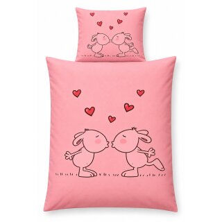 Bettwäsche Love 2 tlg. Garnitur in Pink ca. 135x200 80x80 cm Reißverschluss