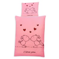 Bettwäsche Love 2 tlg. Garnitur in Pink ca. 135x200 80x80 cm Reißverschluss