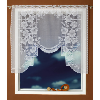 Scheibengardine weiß ca.150x120 cm Bistrogardine Fenstergardine Vorhang Muster Blumen Gitter