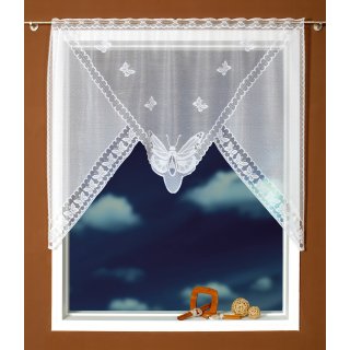 Scheibengardine weiß ca.150x120 cm Bistrogardine Fenstergardine Vorhang Muster Schmetterlinge