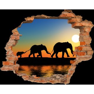 Wandbild Walking Elephants Sticker 3D wild Life Foto Tapete Wandtattoo ca. 125x100 cm #1508