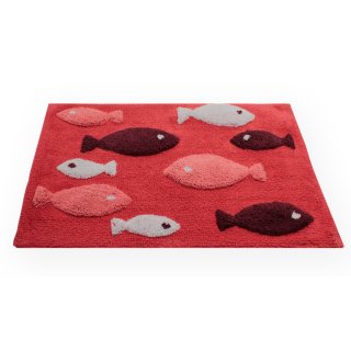 Badezimmerteppich rutschfest rot 50x80 cm eckig Fische Badvorleger Badematte Bad Teppich