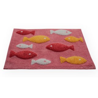 Badezimmerteppich rutschfest rosa 50x80 cm eckig Fische Badvorleger Badematte Bad Teppich