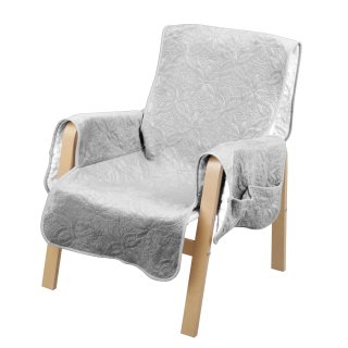 Sesselschoner silber gesteppt Sessel Überwurf mit Taschen Lammflor Sesselauflage
