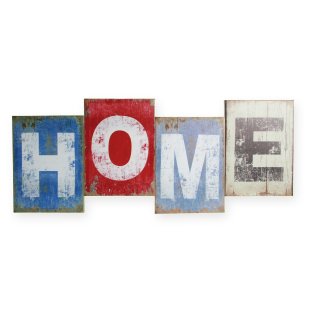 Bild Schrift Home Leinwand Shabby Retro ca. 26x60 cm Leinen auf Holzrahmen blau rot