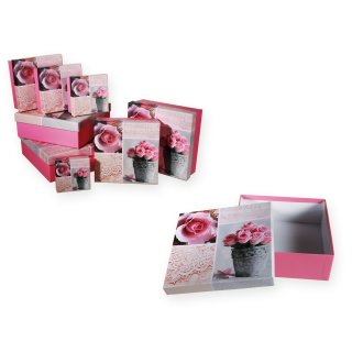 Geschenkboxen 8er Set Rosen Geschenkkarton rosa Karton Box ca. 22,5x22,5x8 cm