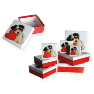 Geschenkboxen 8er Set Hund mit Herz Geschenkkarton Box rot Karton ca. 22,5x22,5x8 cm