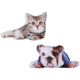 Dekokissen Hund oder Katze Fotodruck ca. 40x25 cm Zierkissen Sofakissen Kissen gefüllt
